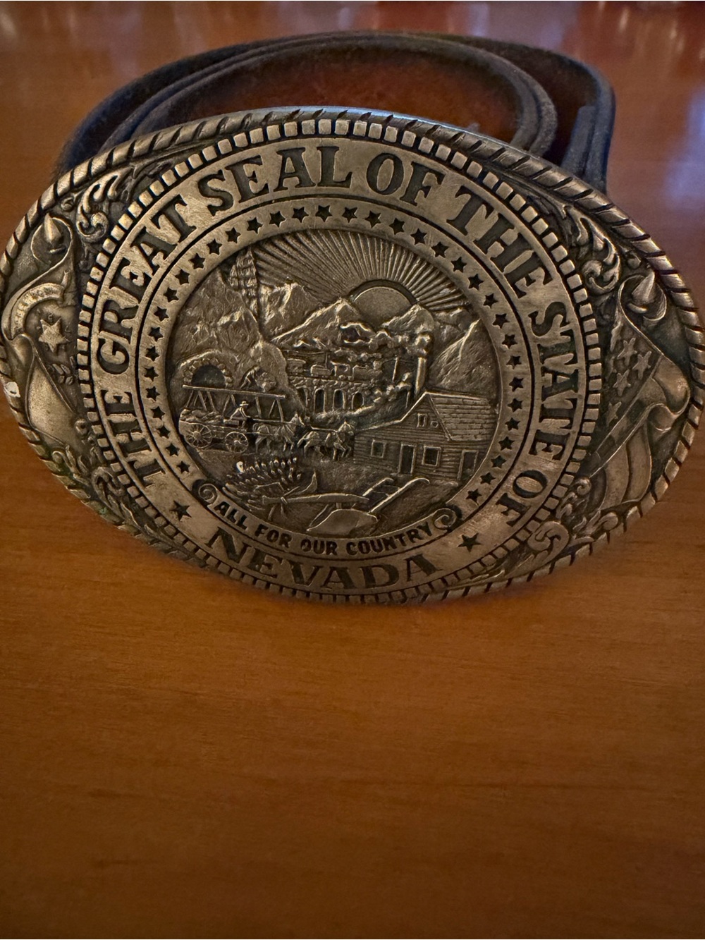 Tony Lama Nevada State Seal Decorative Belt Buckle - Solid Brass with Belt 38in